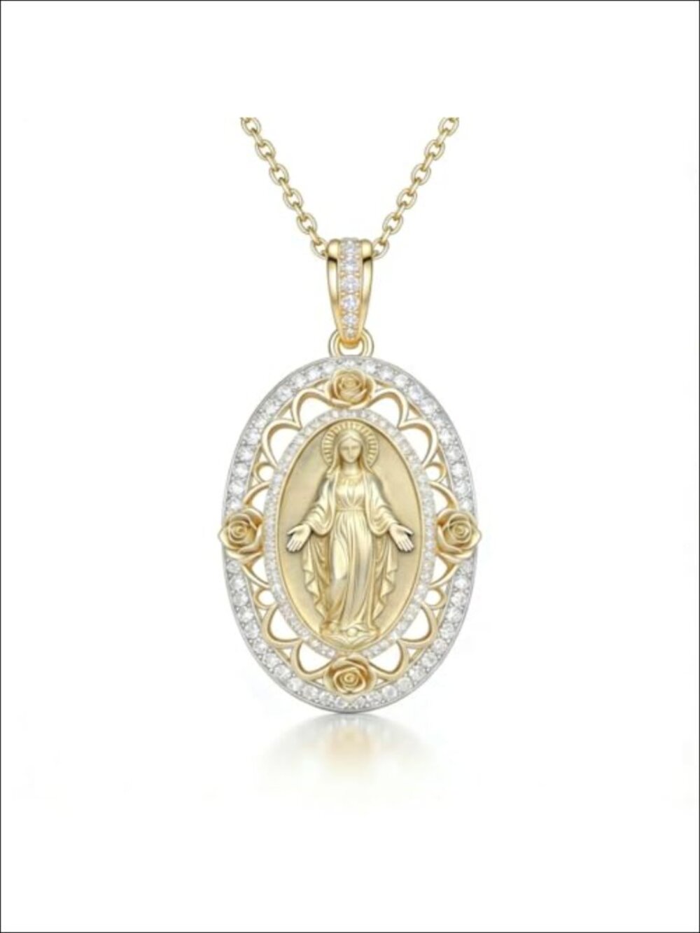 14K Gold Plated Sterling Silver Virgin Mary Necklace Pendant for Women